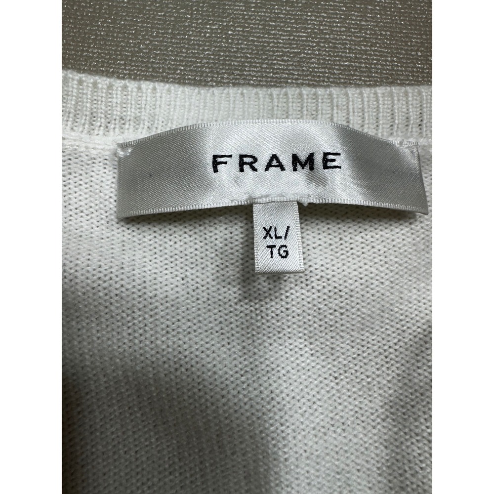 NWT FRAME Frankie Cream Wool Cashmere Blend Puff Sleeve V-Neck Sweater MSRP:$448 - Picture 4 of 11